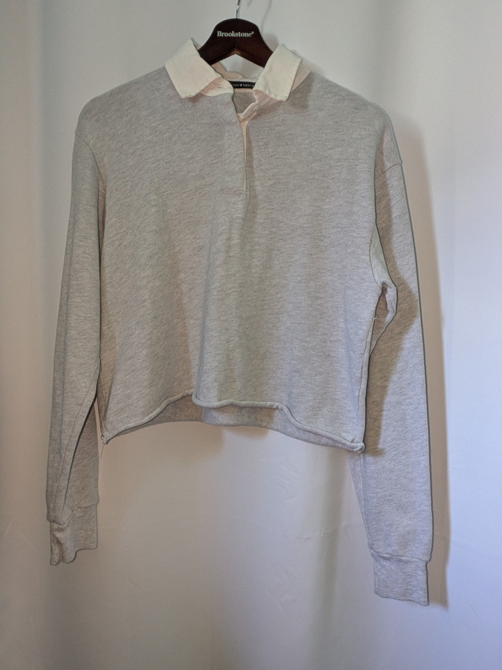Brandy Melville Light Gray Rugby Pullover with Cream Collar